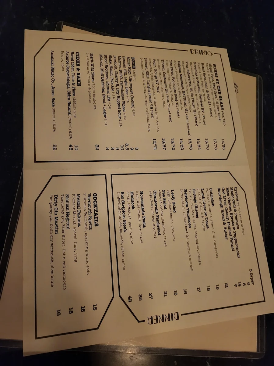 Menu, Donna’s