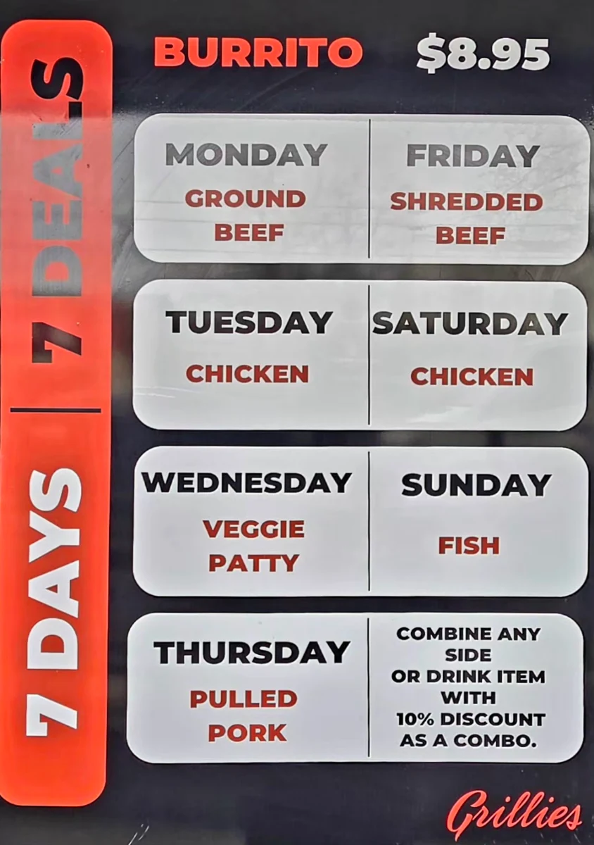 Menu, Grillies (Bayview- Toronto)