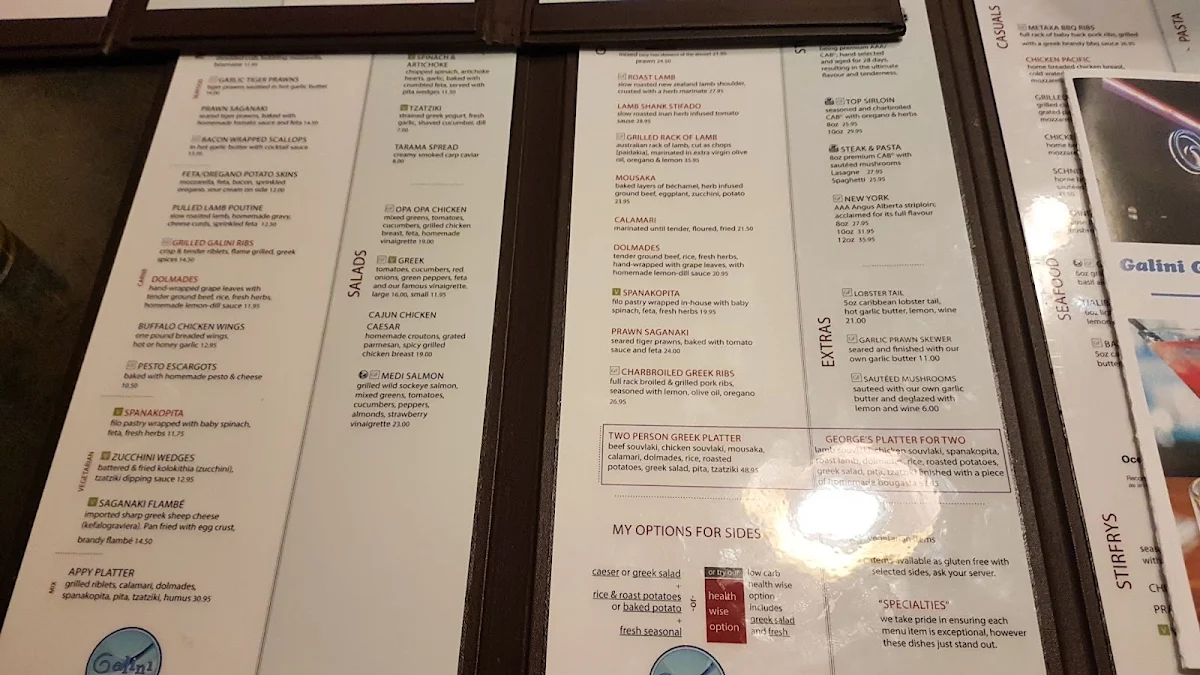 Menu, Galini Greek Kouzina & Grill