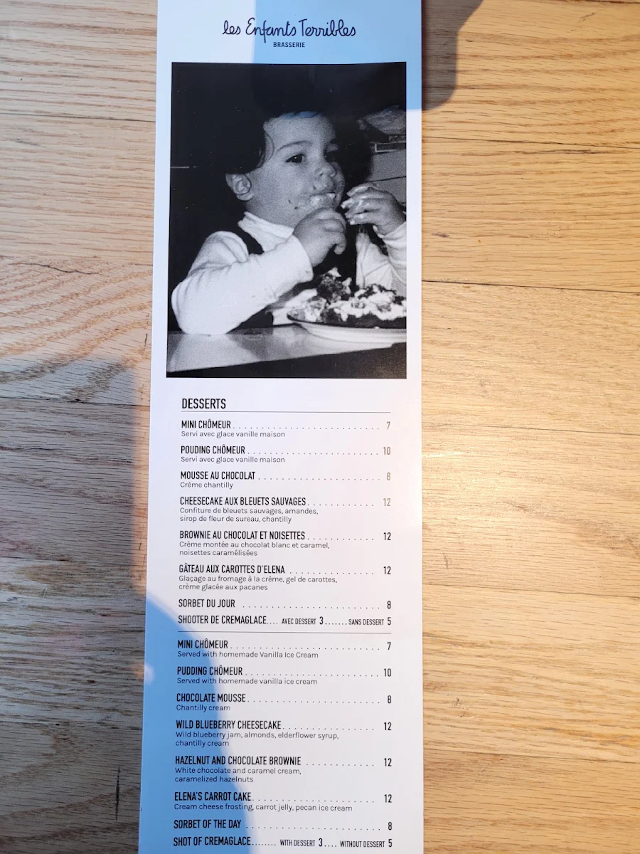 Menu, Les Enfants Terribles — L'Île-des-Sœurs