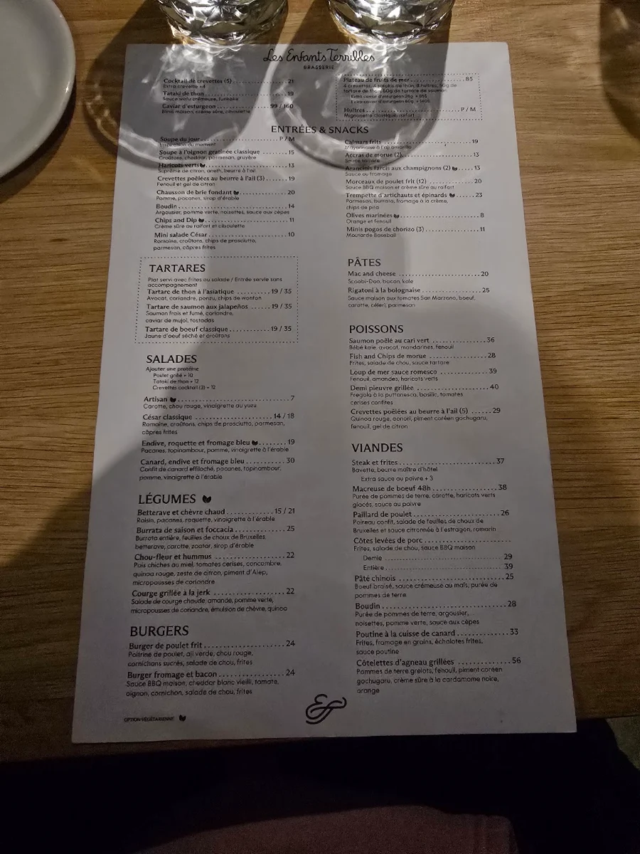 Menu, Les Enfants Terribles — L'Île-des-Sœurs