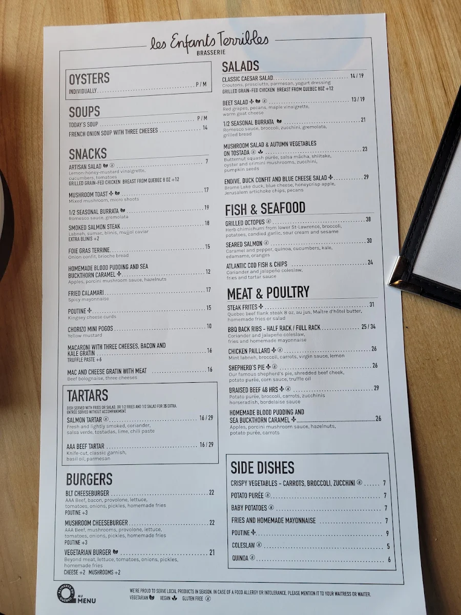 Menu, Les Enfants Terribles — L'Île-des-Sœurs