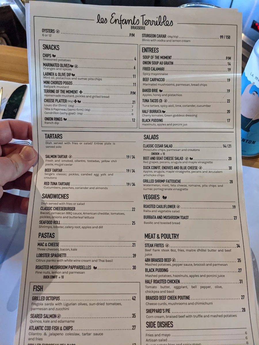 Menu, Les Enfants Terribles — L'Île-des-Sœurs