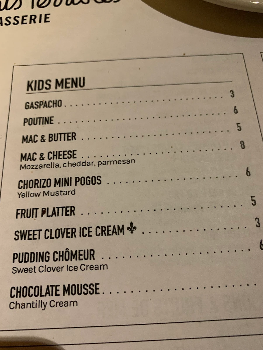 Menu, Les Enfants Terribles — L'Île-des-Sœurs