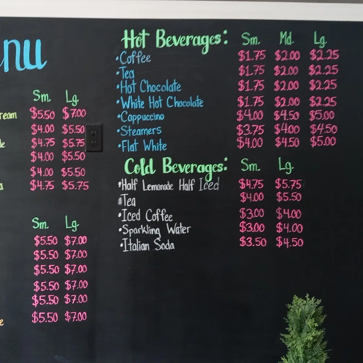 Menu, Sweet Tree Cafe