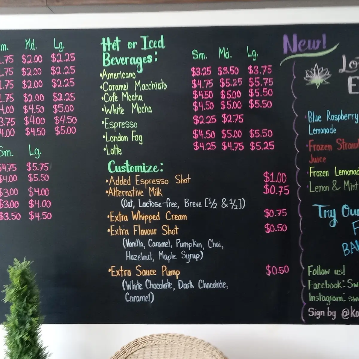 Menu, Sweet Tree Cafe
