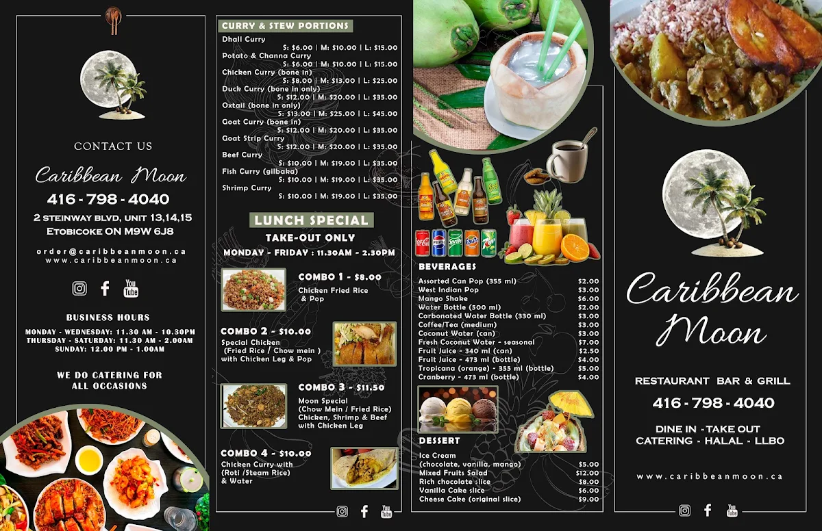 Menu, Caribbean Moon Restaurant Bar & Grill