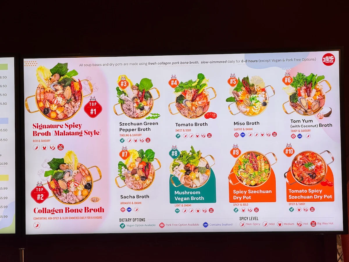 Menu, Big Way Hot Pot (Lougheed)