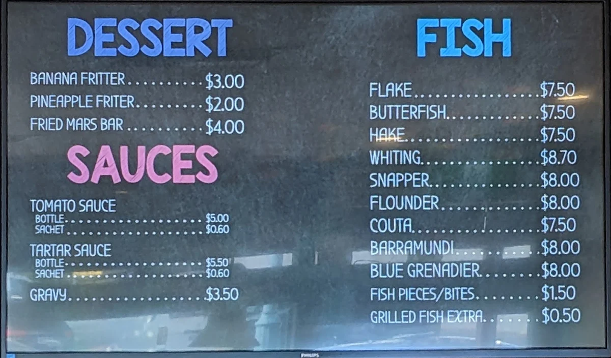 Menu, Lyttleton Terrace Takeaway