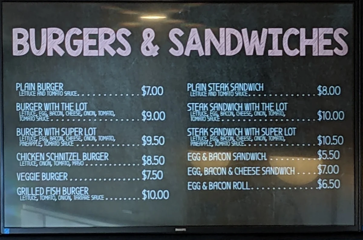 Menu, Lyttleton Terrace Takeaway