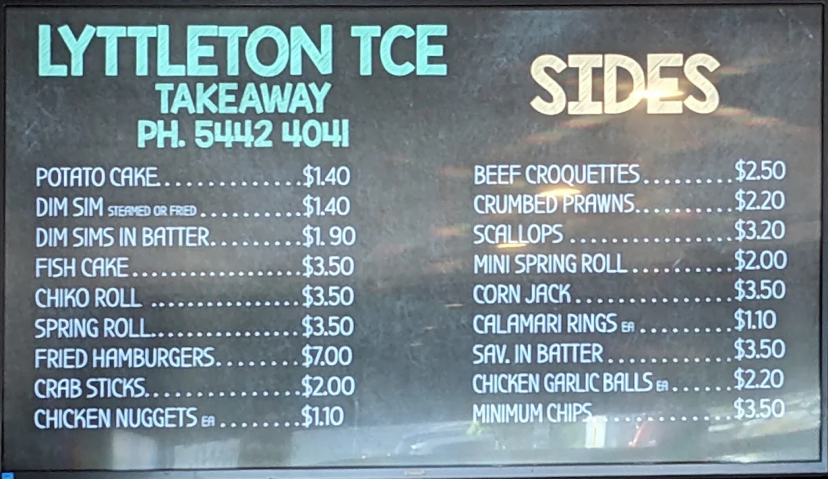 Menu, Lyttleton Terrace Takeaway
