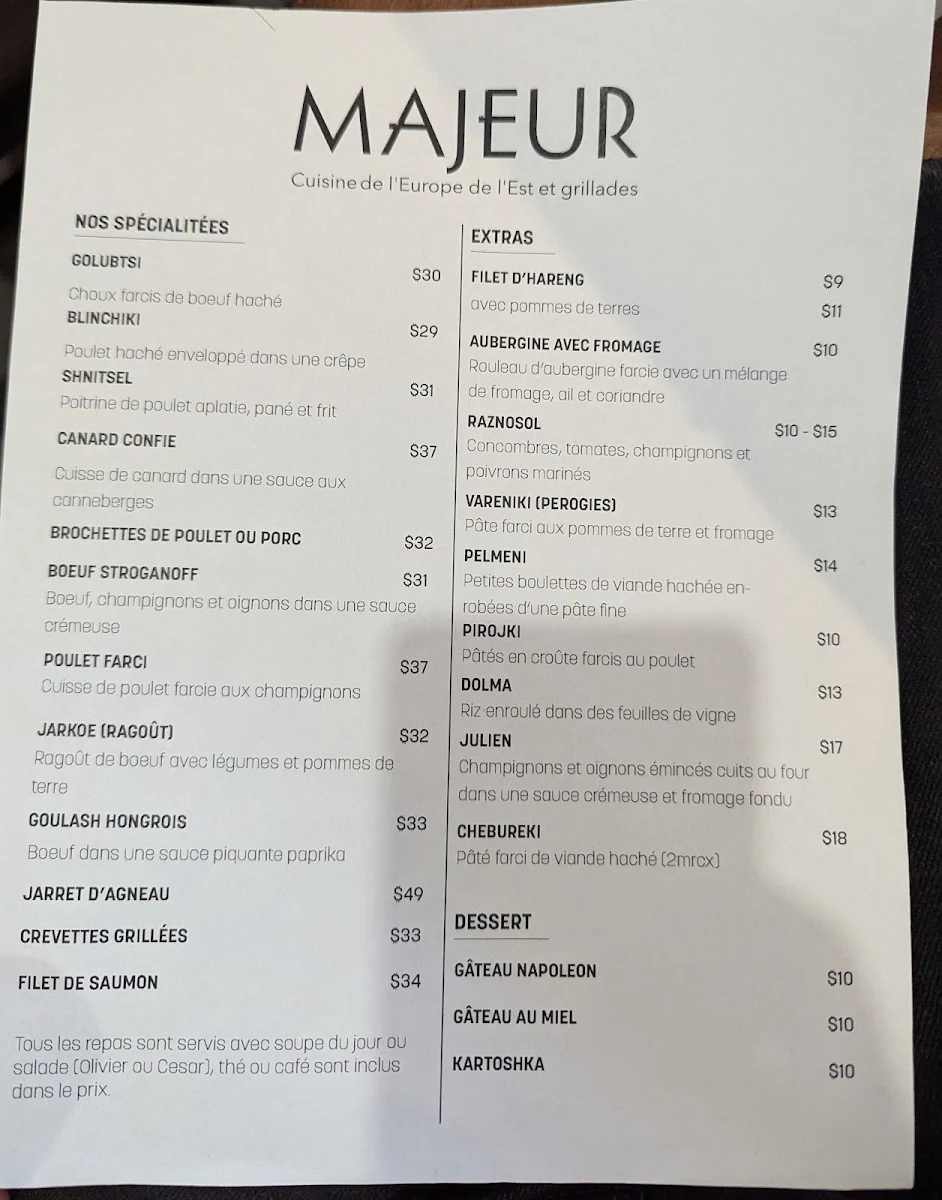 Menu, Restaurant Majeur