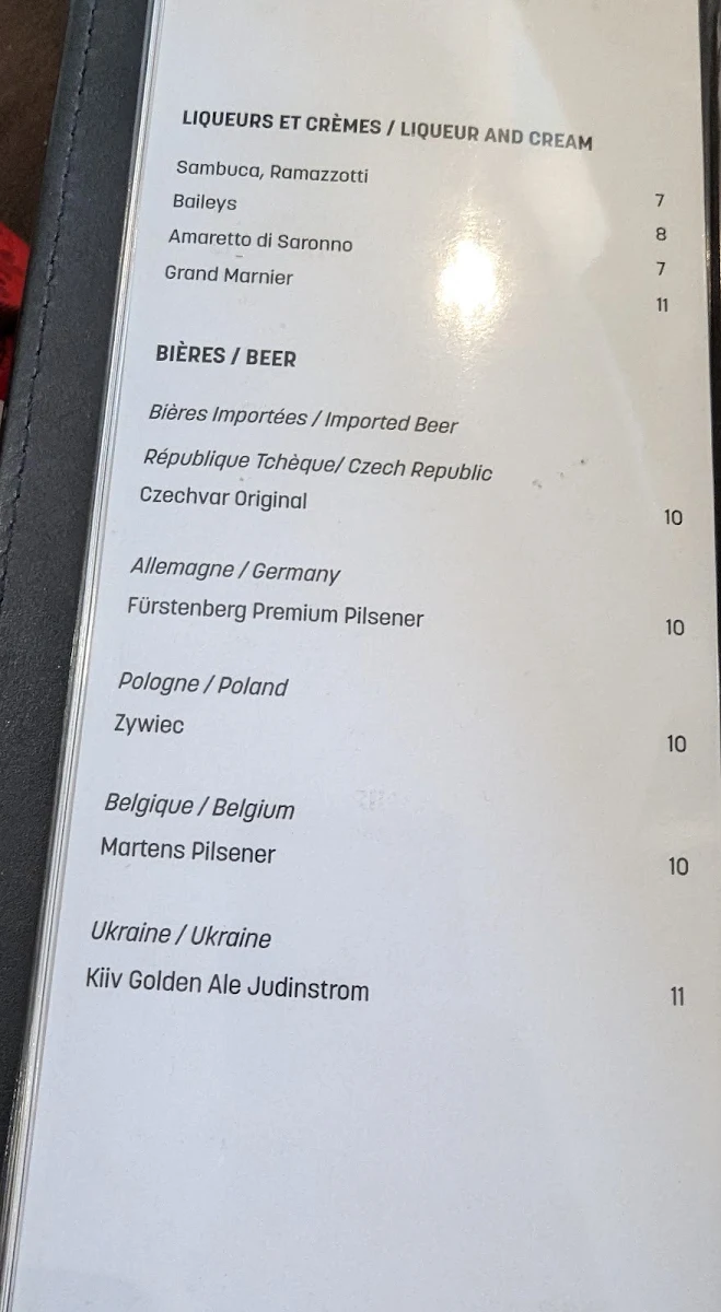 Menu, Restaurant Majeur
