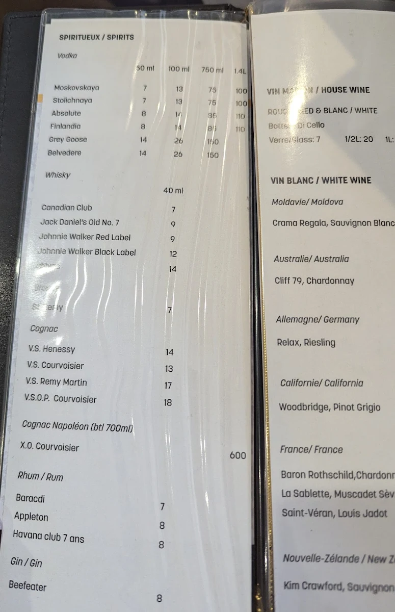 Menu, Restaurant Majeur