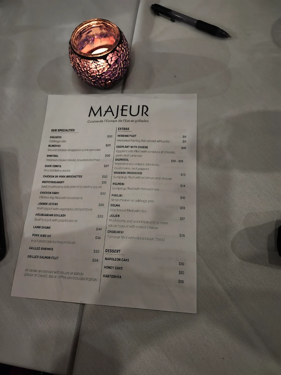Menu, Restaurant Majeur