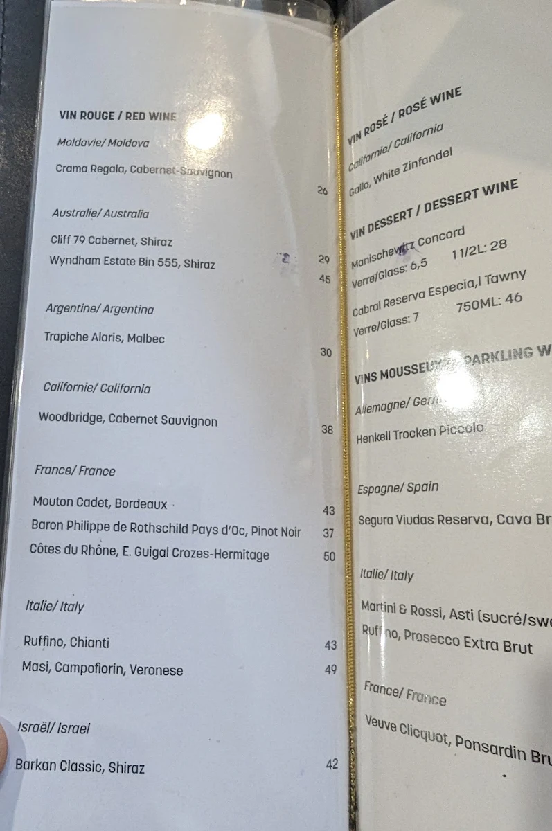 Menu, Restaurant Majeur