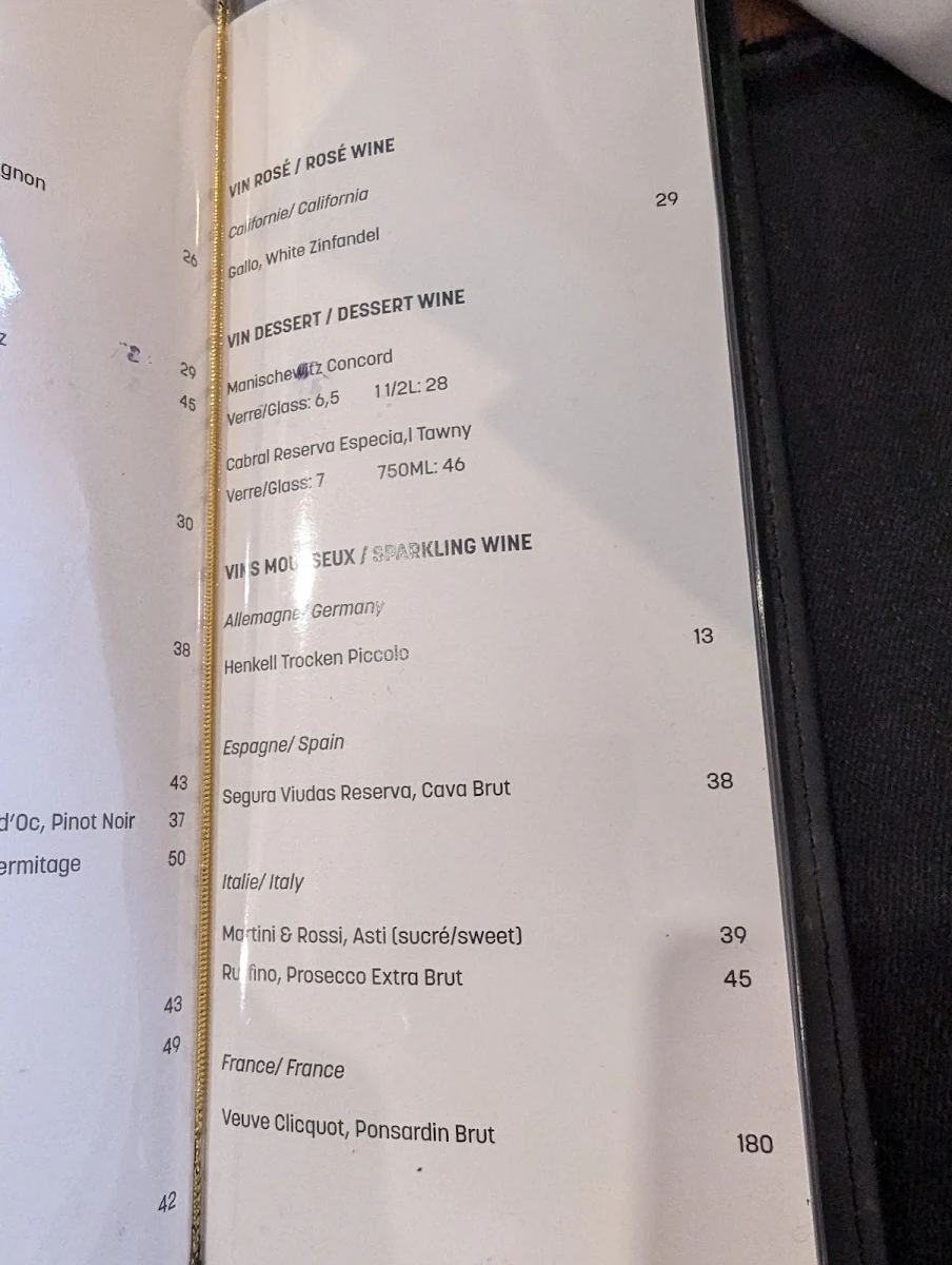 Menu, Restaurant Majeur