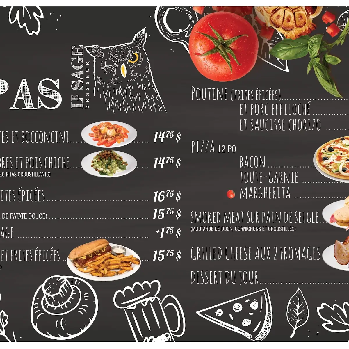 Menu, Le Sage Brasseur - Microbrasserie Artisanale