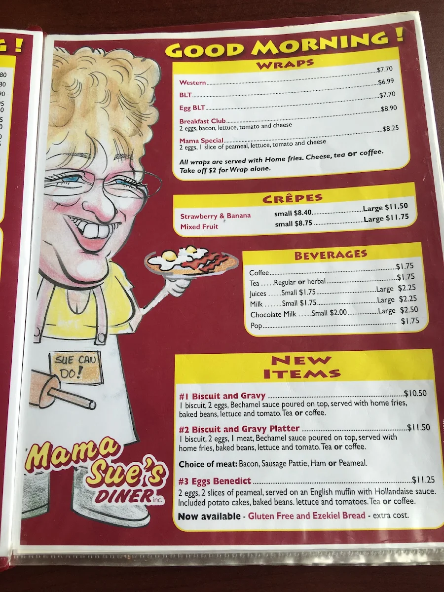 Menu, Mama Sue's Diner Inc