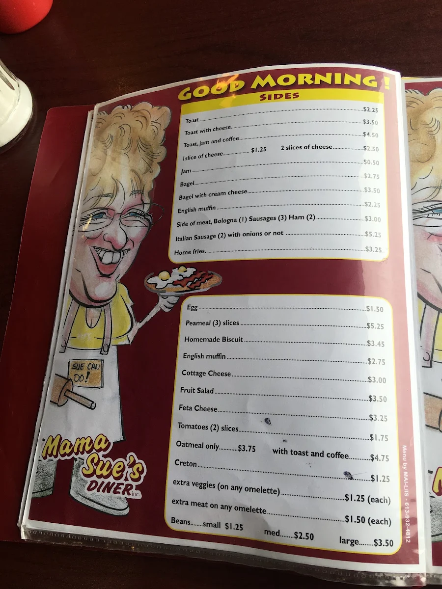 Menu, Mama Sue's Diner Inc