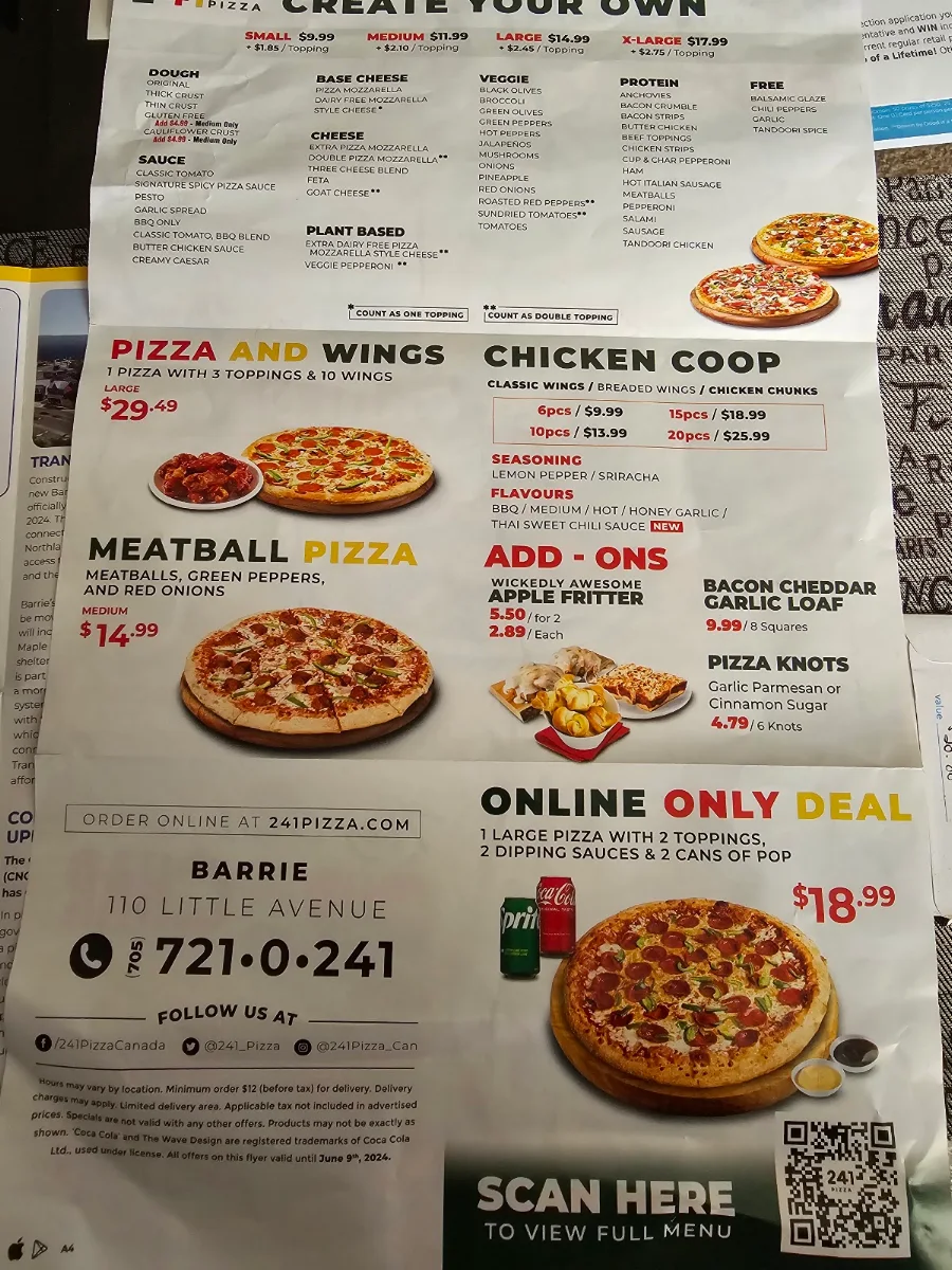 Menu, 241 Pizza