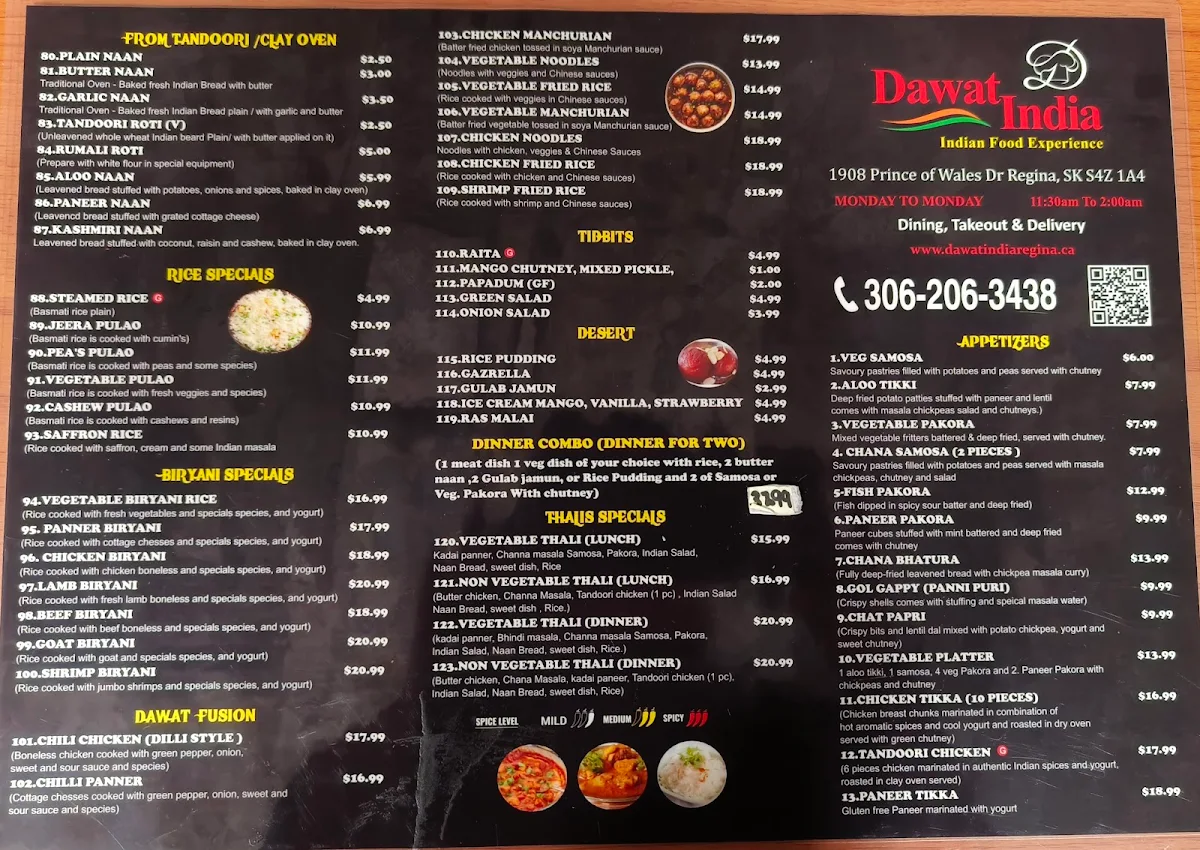 Menu, Dawat India