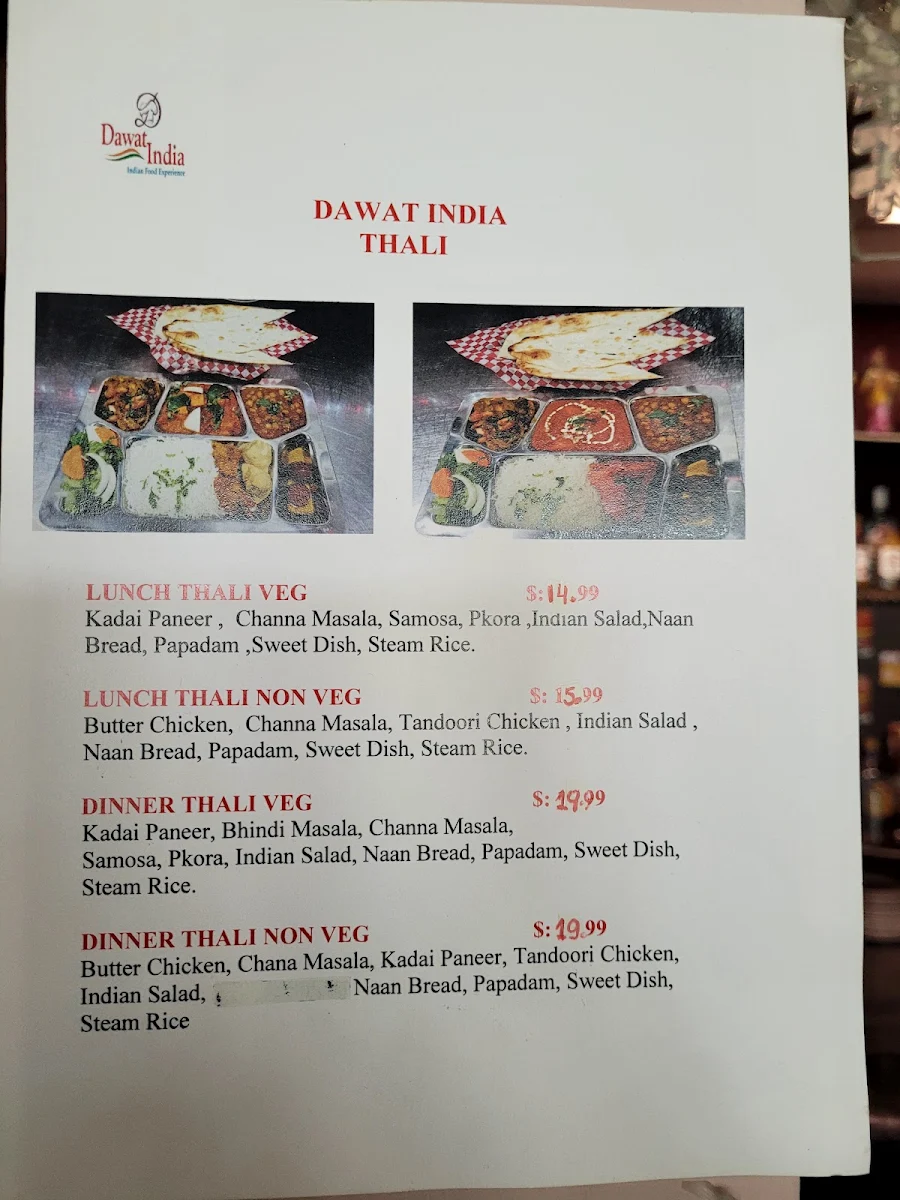 Menu, Dawat India