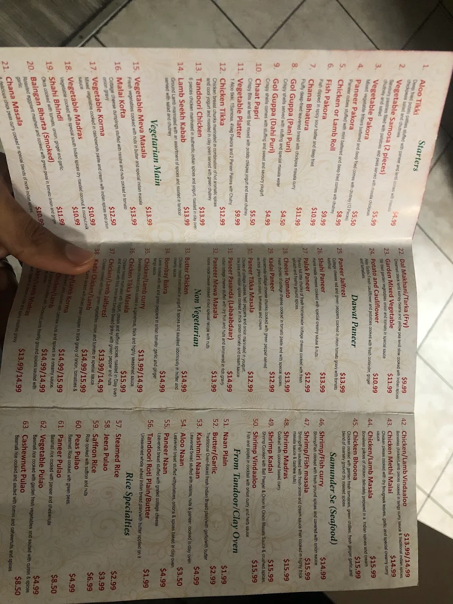 Menu, Dawat India