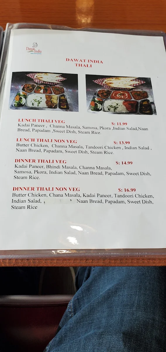 Menu, Dawat India