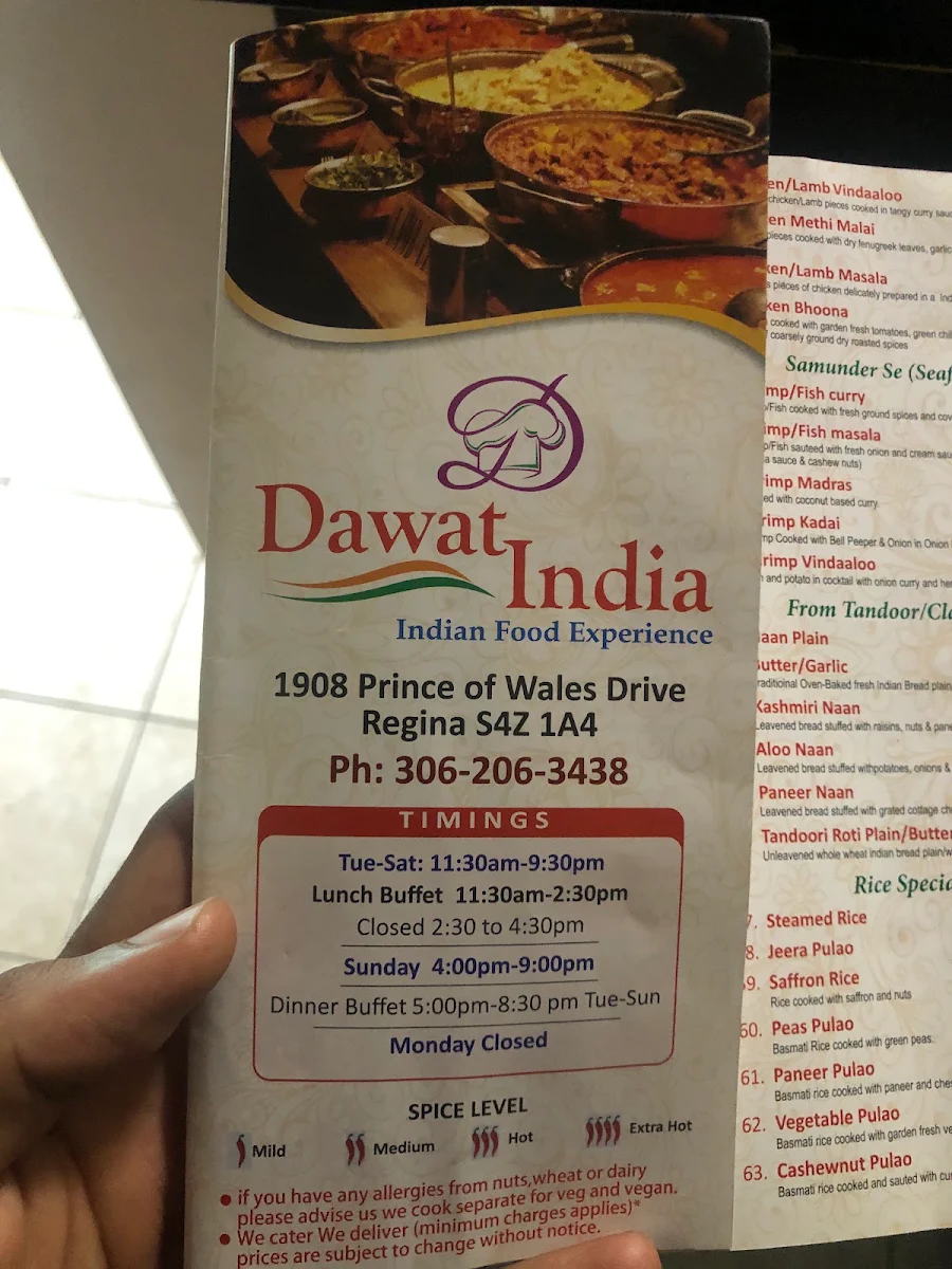 Menu, Dawat India