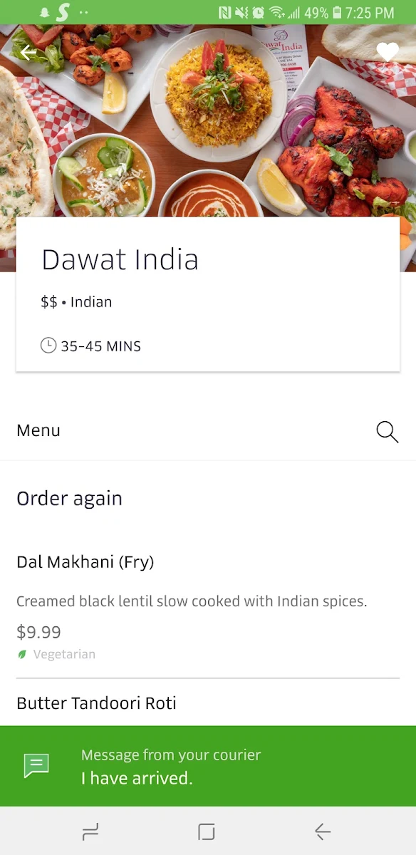 Menu, Dawat India