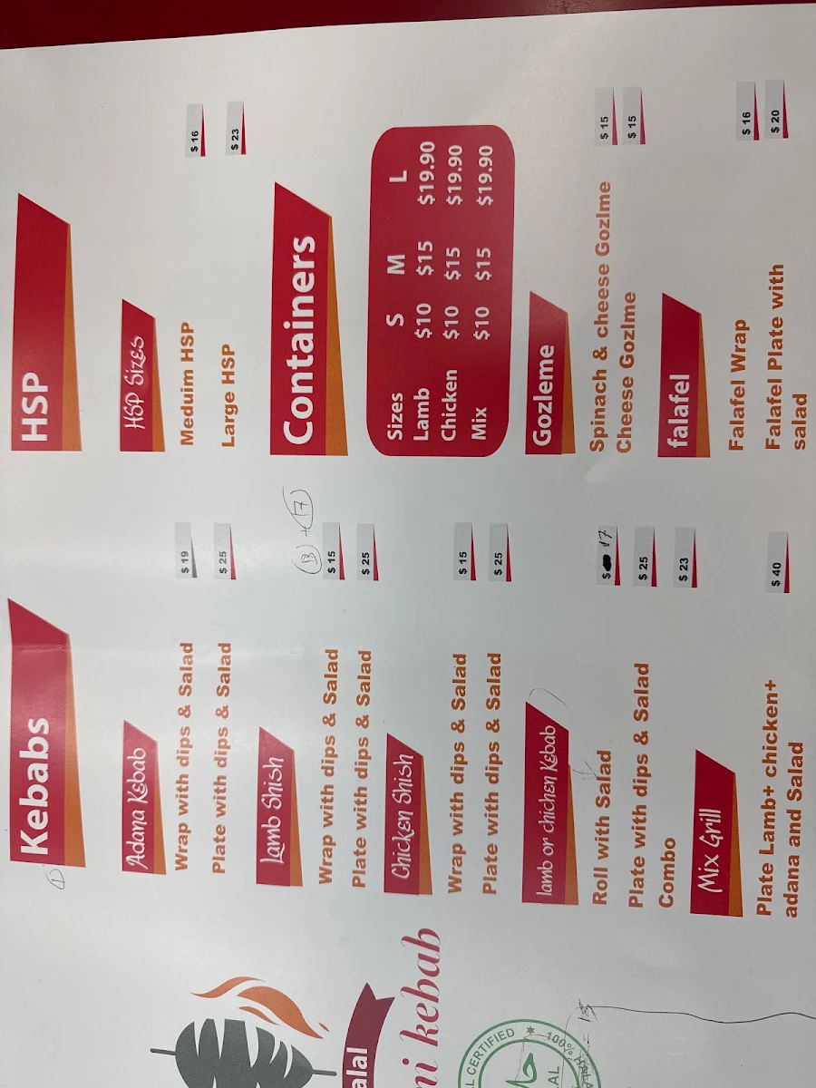 Menu, Hashimi Kebab Takeaway
