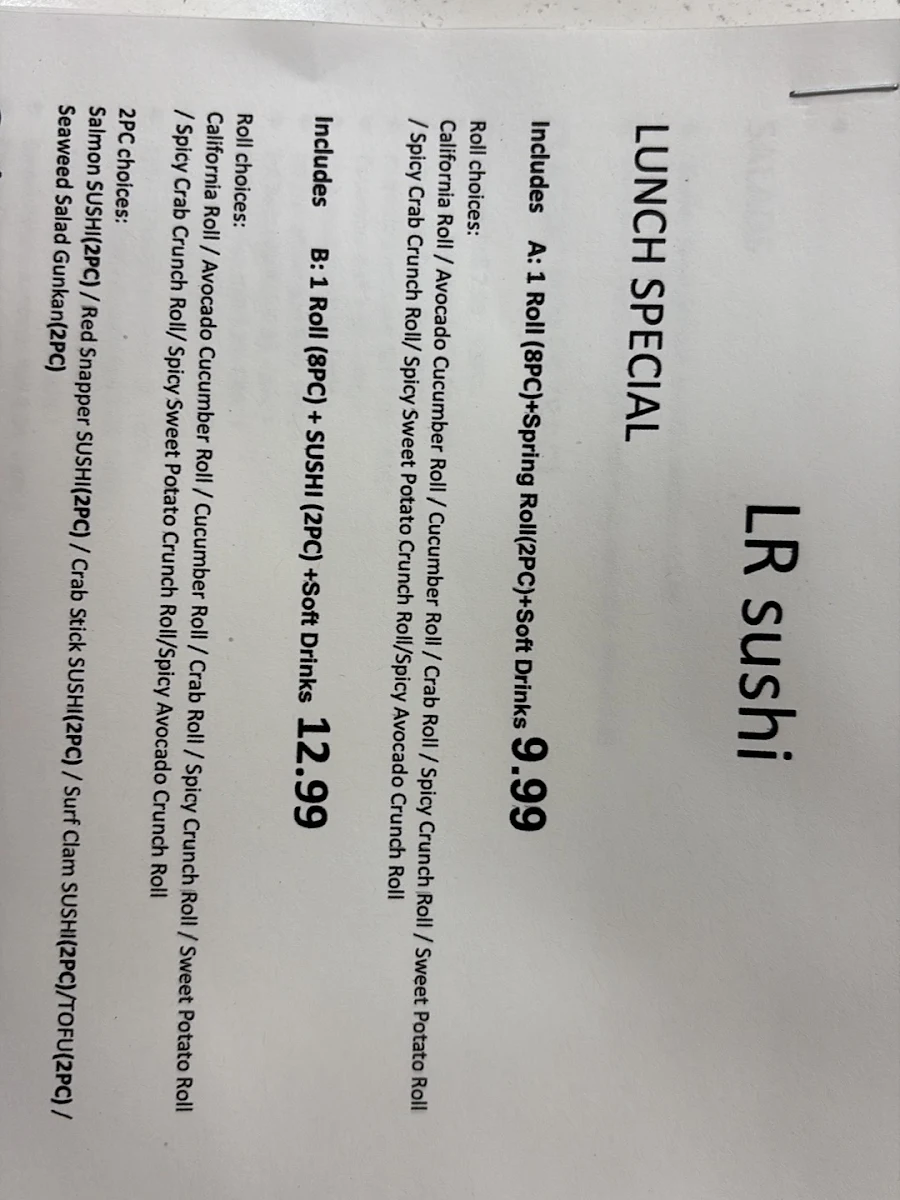 Menu, LR sushi