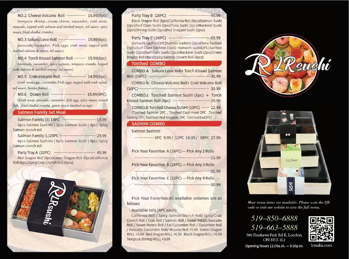 Menu, LR sushi