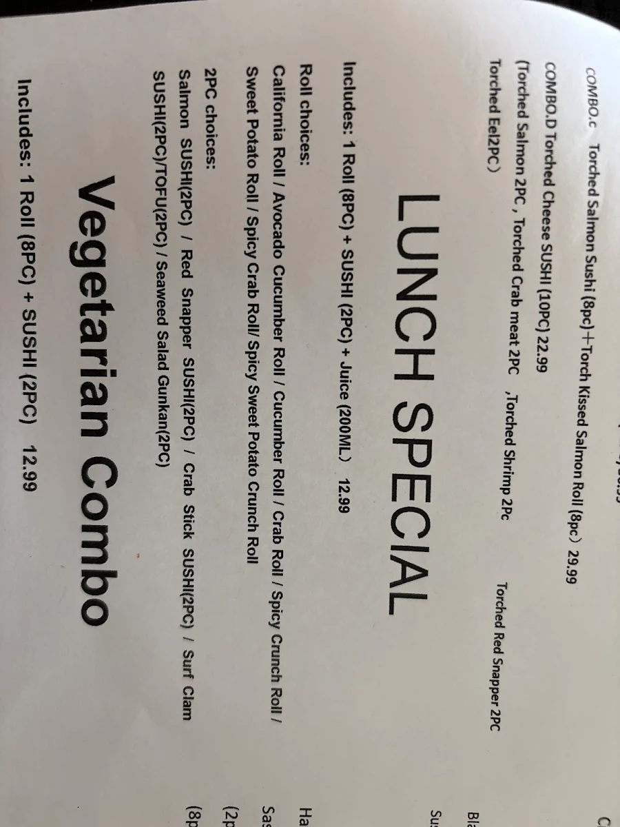 Menu, LR sushi