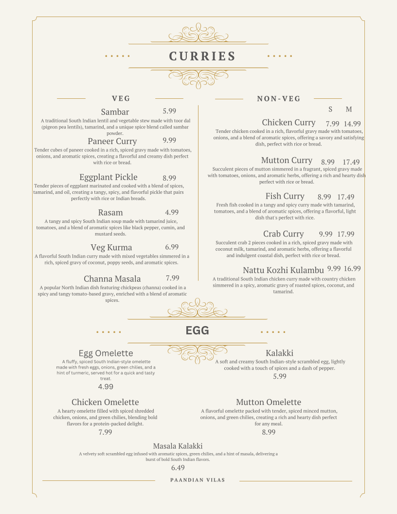 Menu, Paandian Vilas