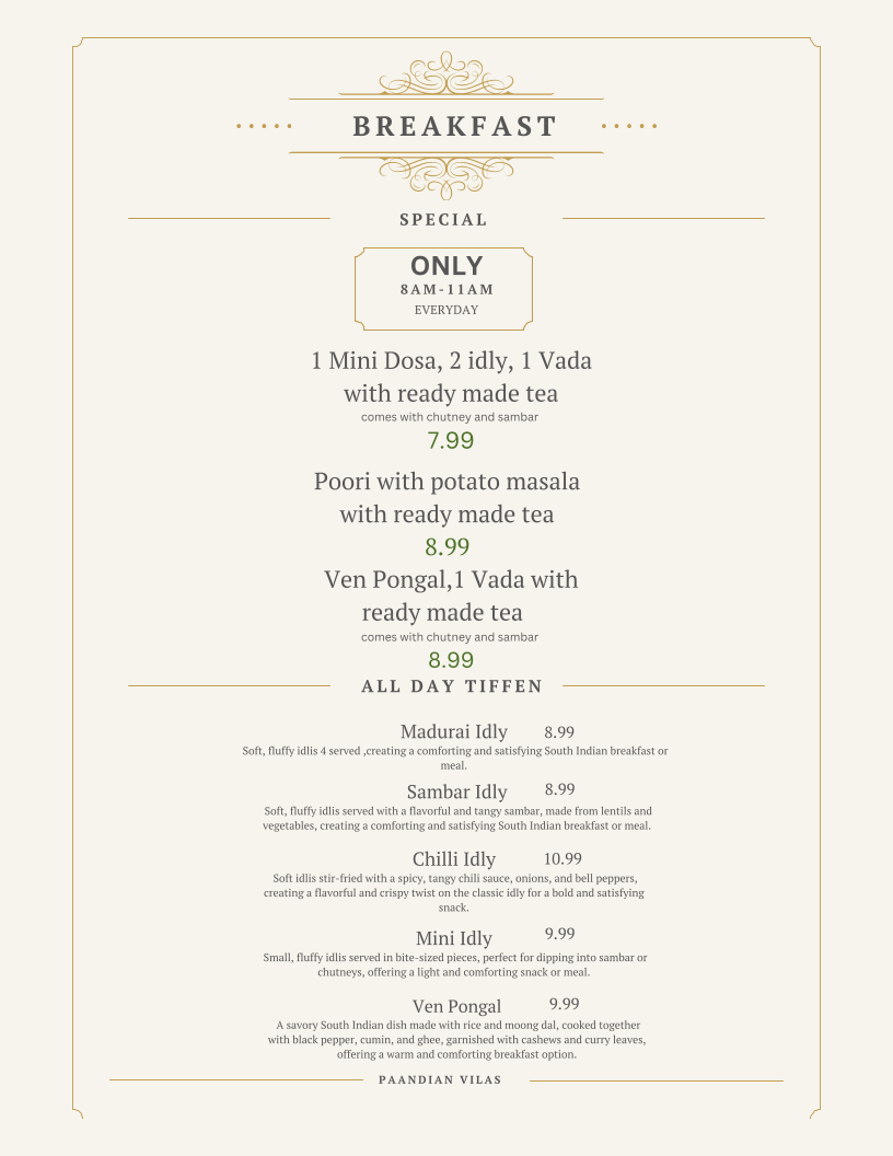Menu, Paandian Vilas