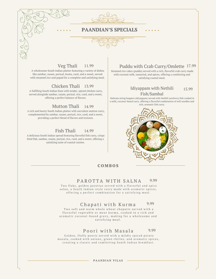 Menu, Paandian Vilas