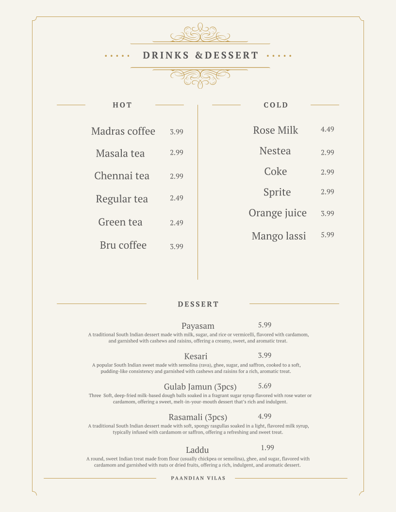 Menu, Paandian Vilas