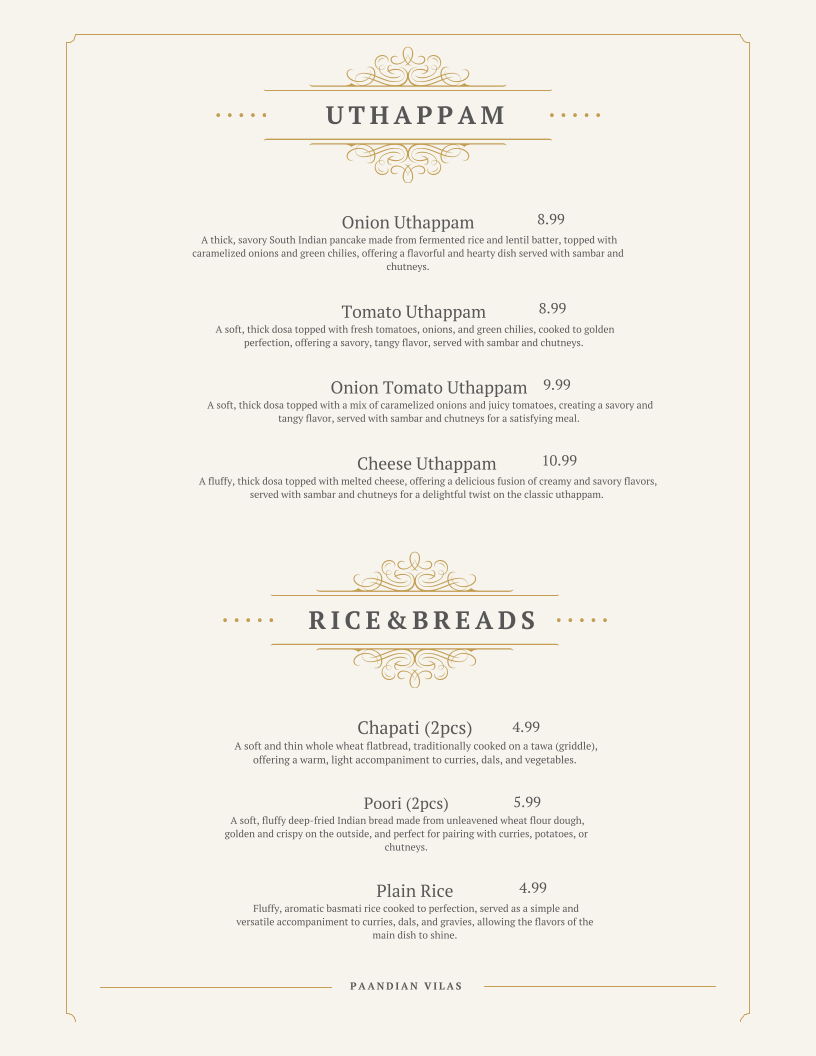 Menu, Paandian Vilas