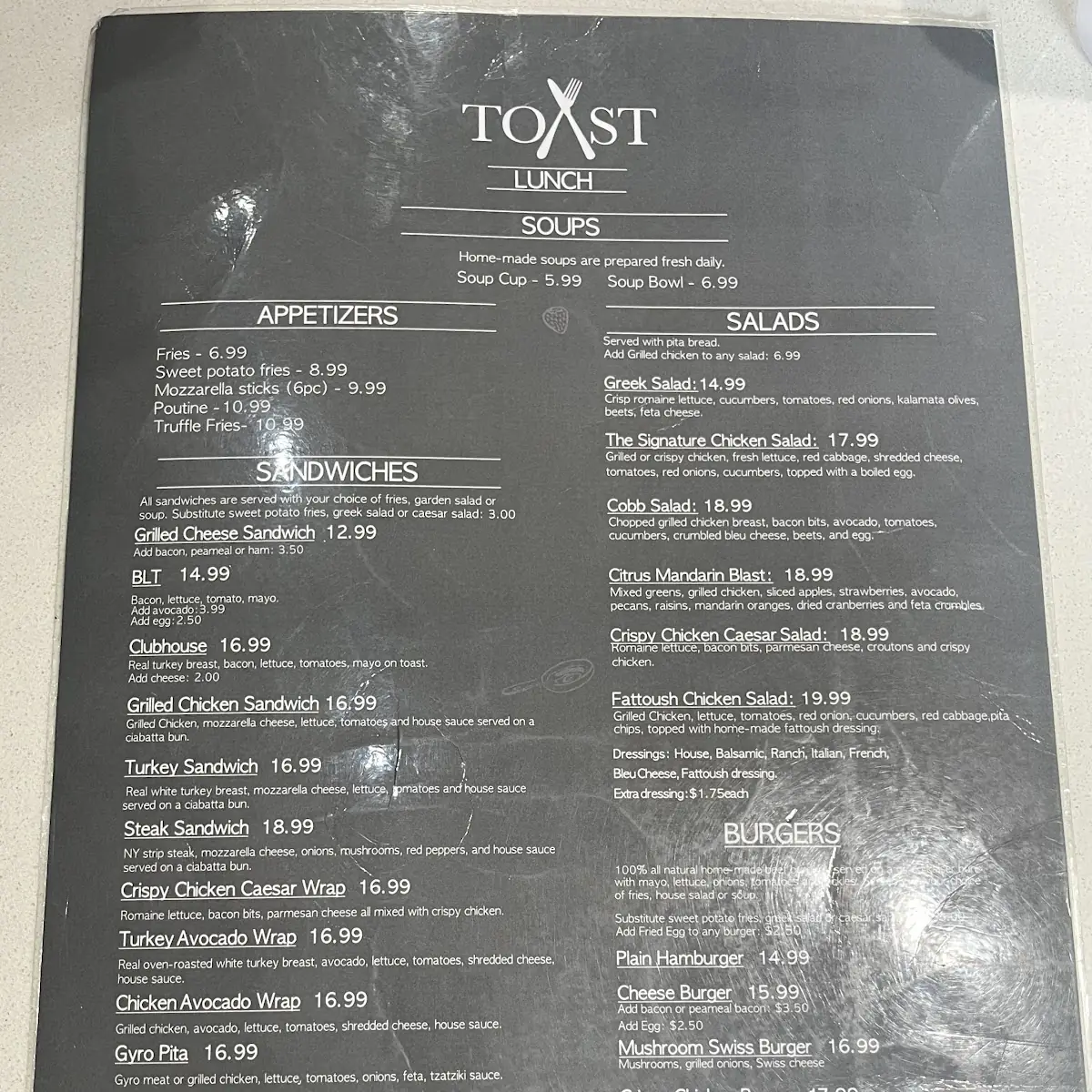 Menu, TOAST