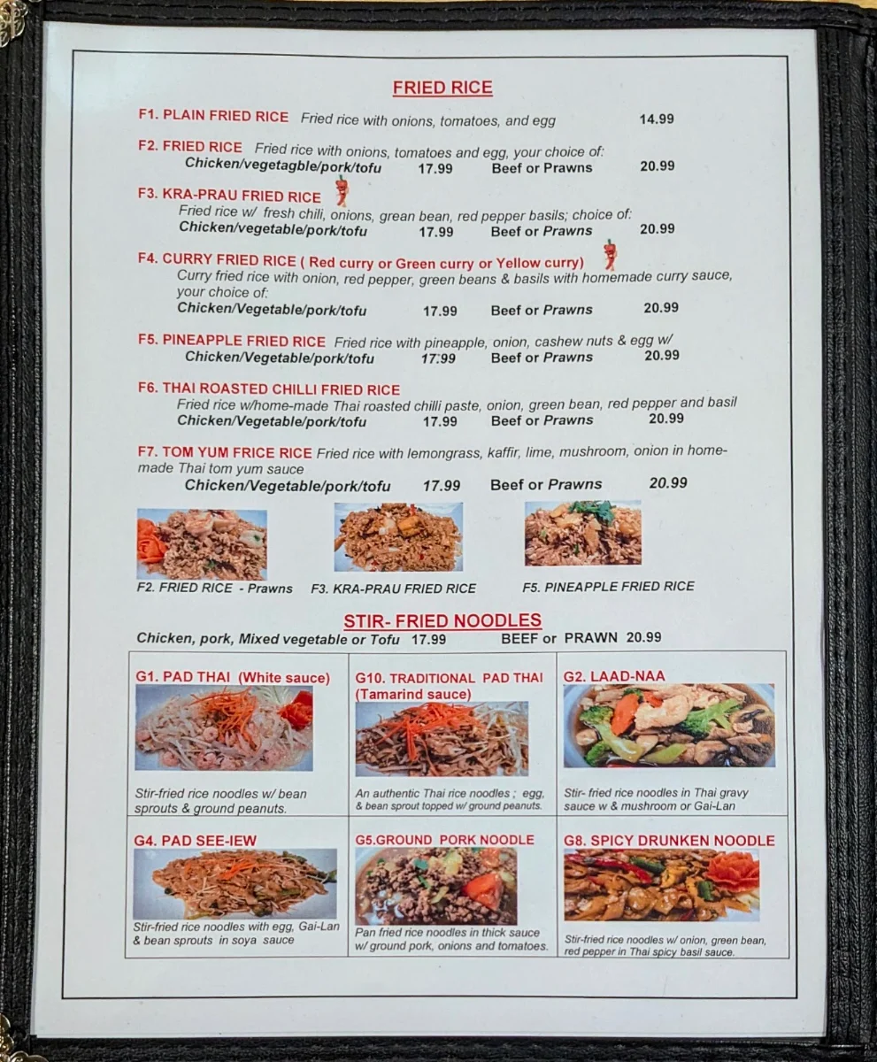 Menu, Thai Town Restaurant