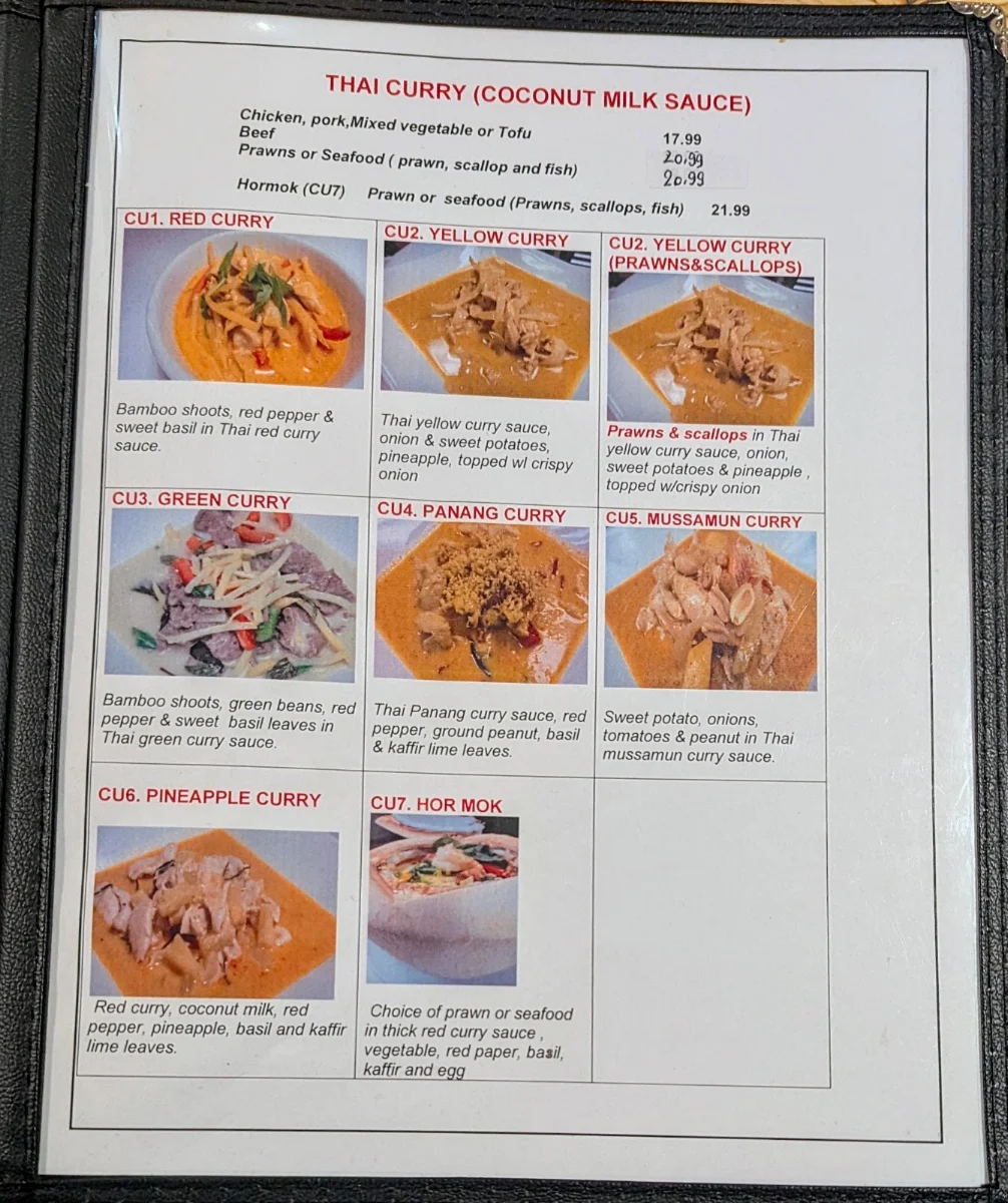 Menu, Thai Town Restaurant