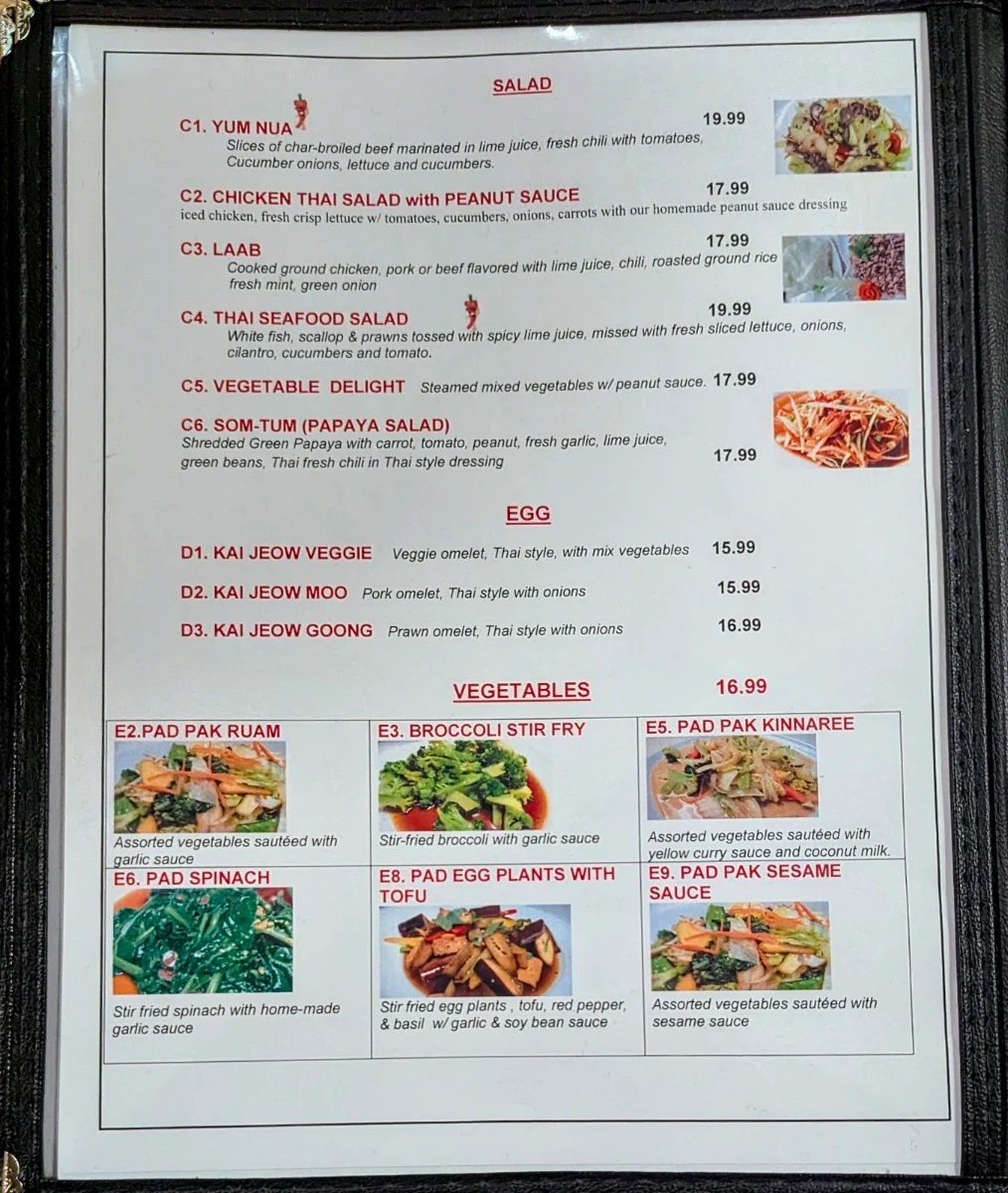 Menu, Thai Town Restaurant