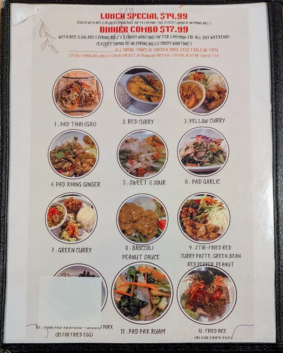 Menu, Thai Town Restaurant
