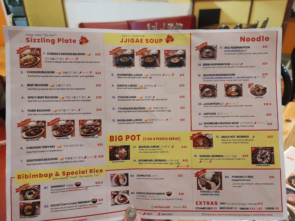Menu, CJ Lunch Bar