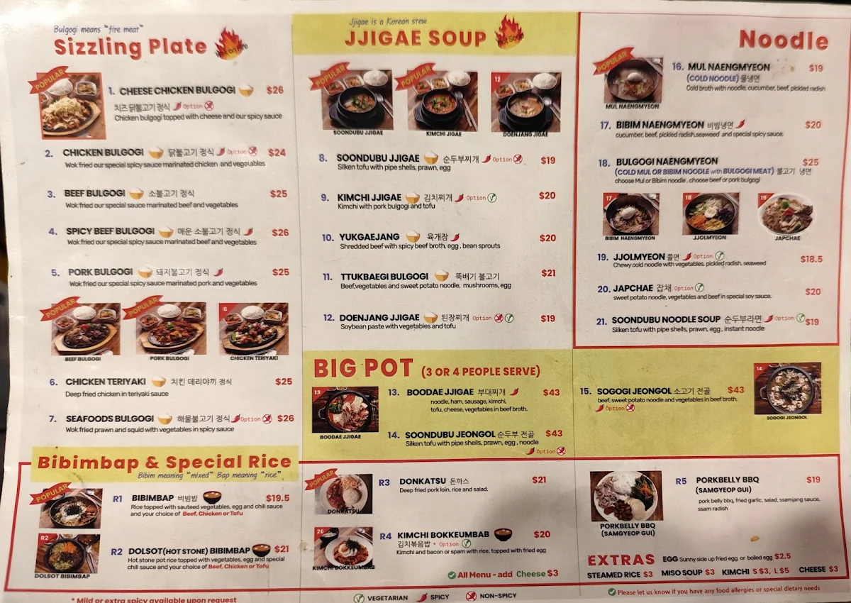 Menu, CJ Lunch Bar