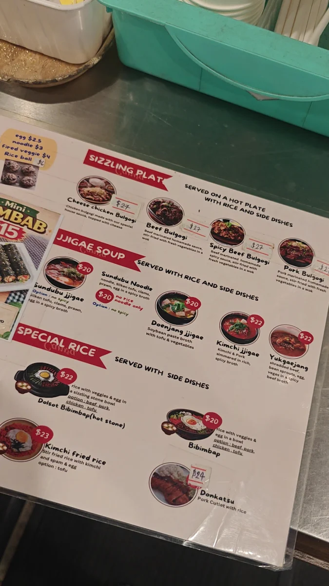 Menu, CJ Lunch Bar