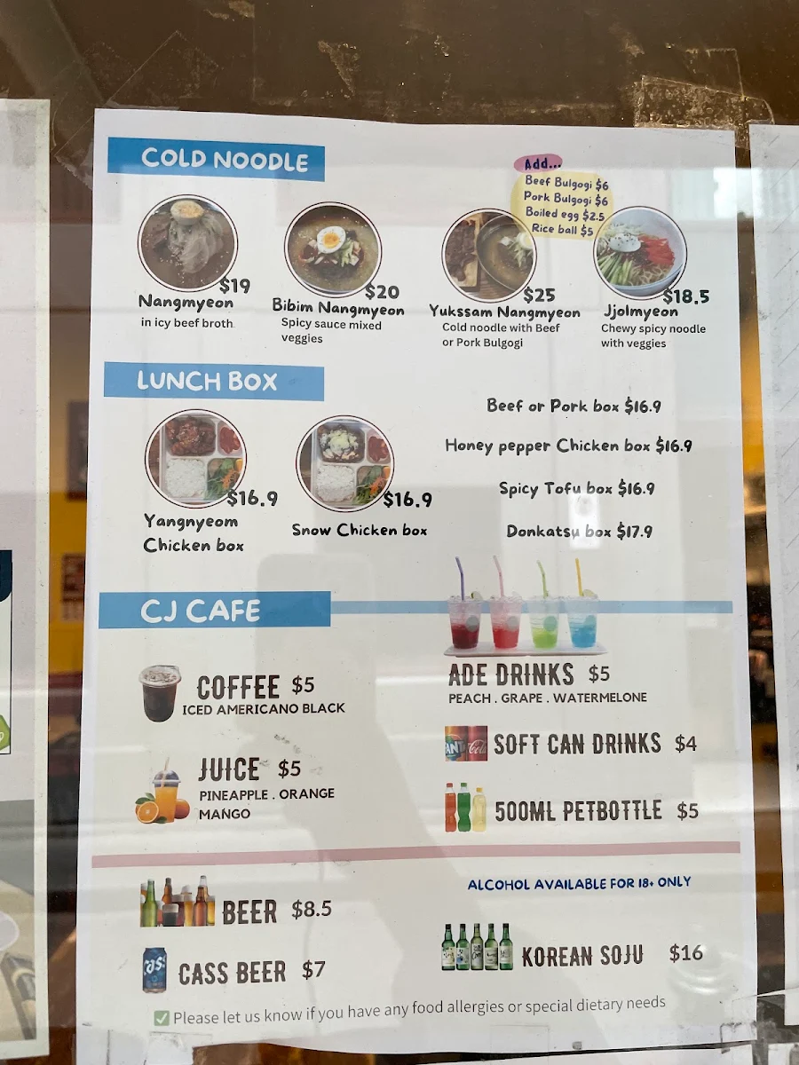 Menu, CJ Lunch Bar