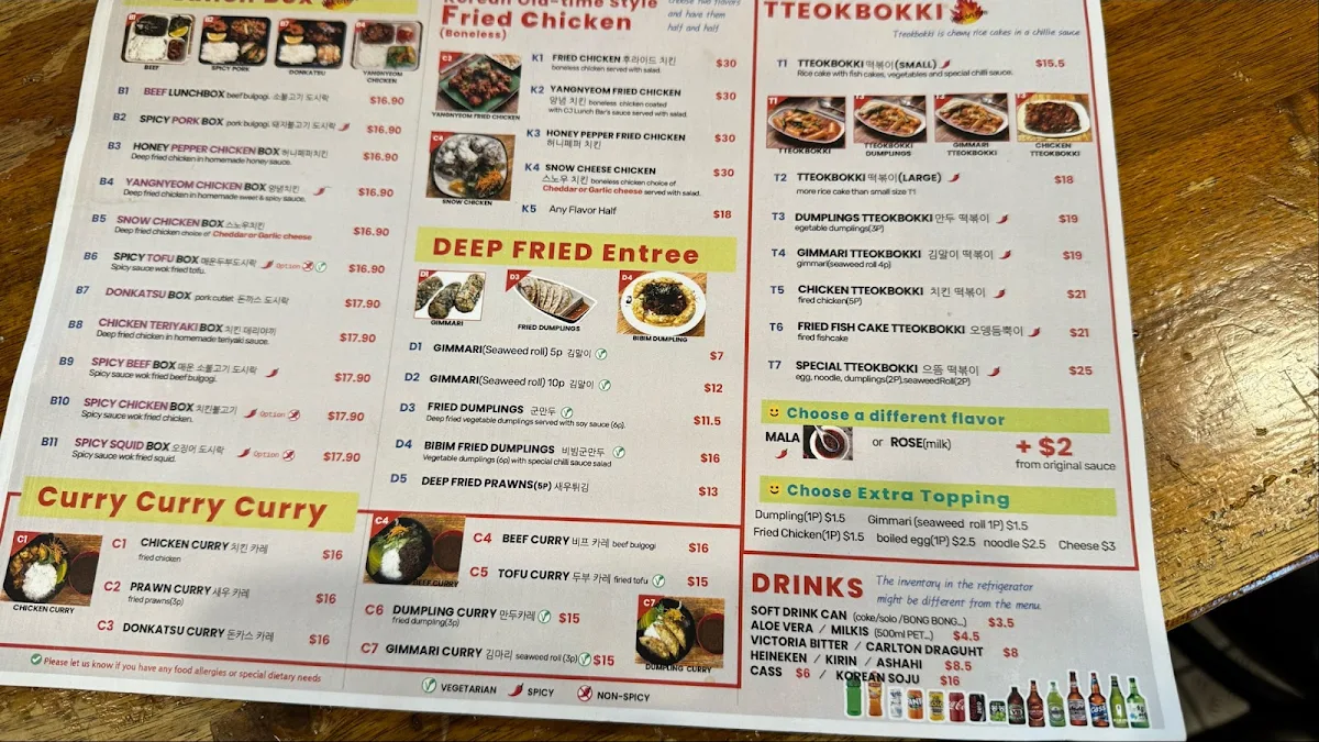 Menu, CJ Lunch Bar